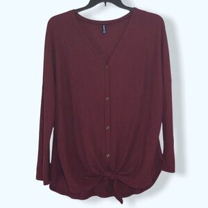 Iwollence Waffle Knit Tunic Blouse Maroon Sz 2XL